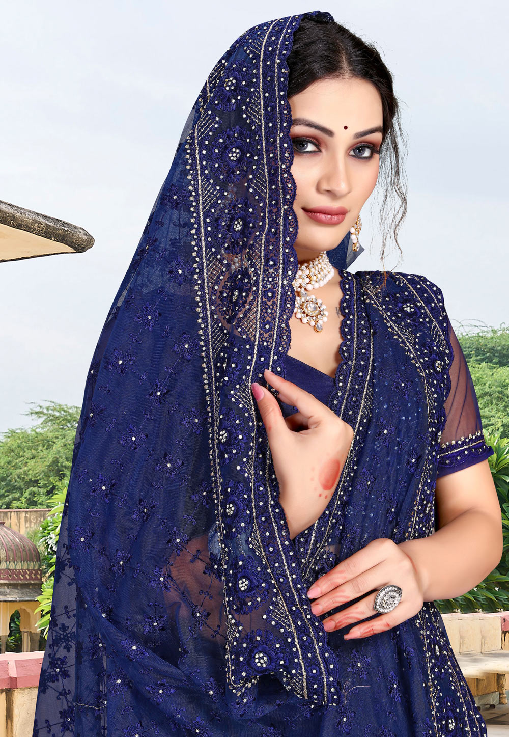 Navy blue hotsell net saree