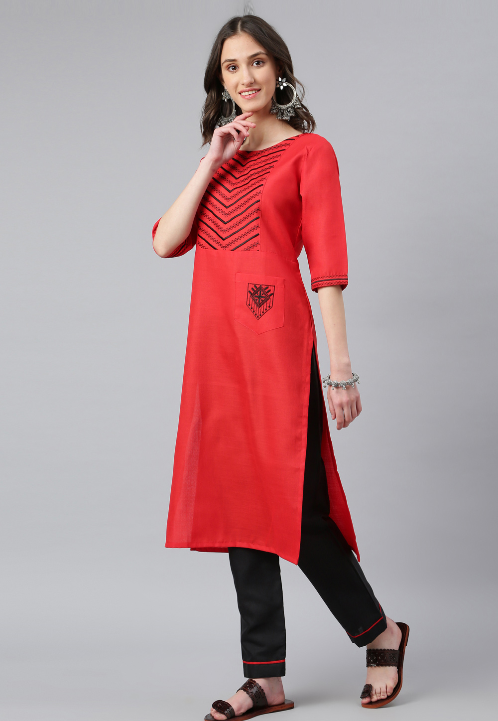 Red Cotton Silk Kurta Set With Pant 248749