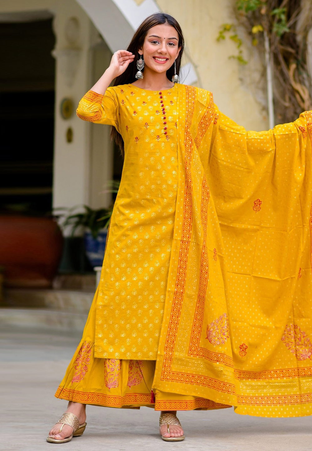 Yellow Cotton Readymade Sharara Suit 223177