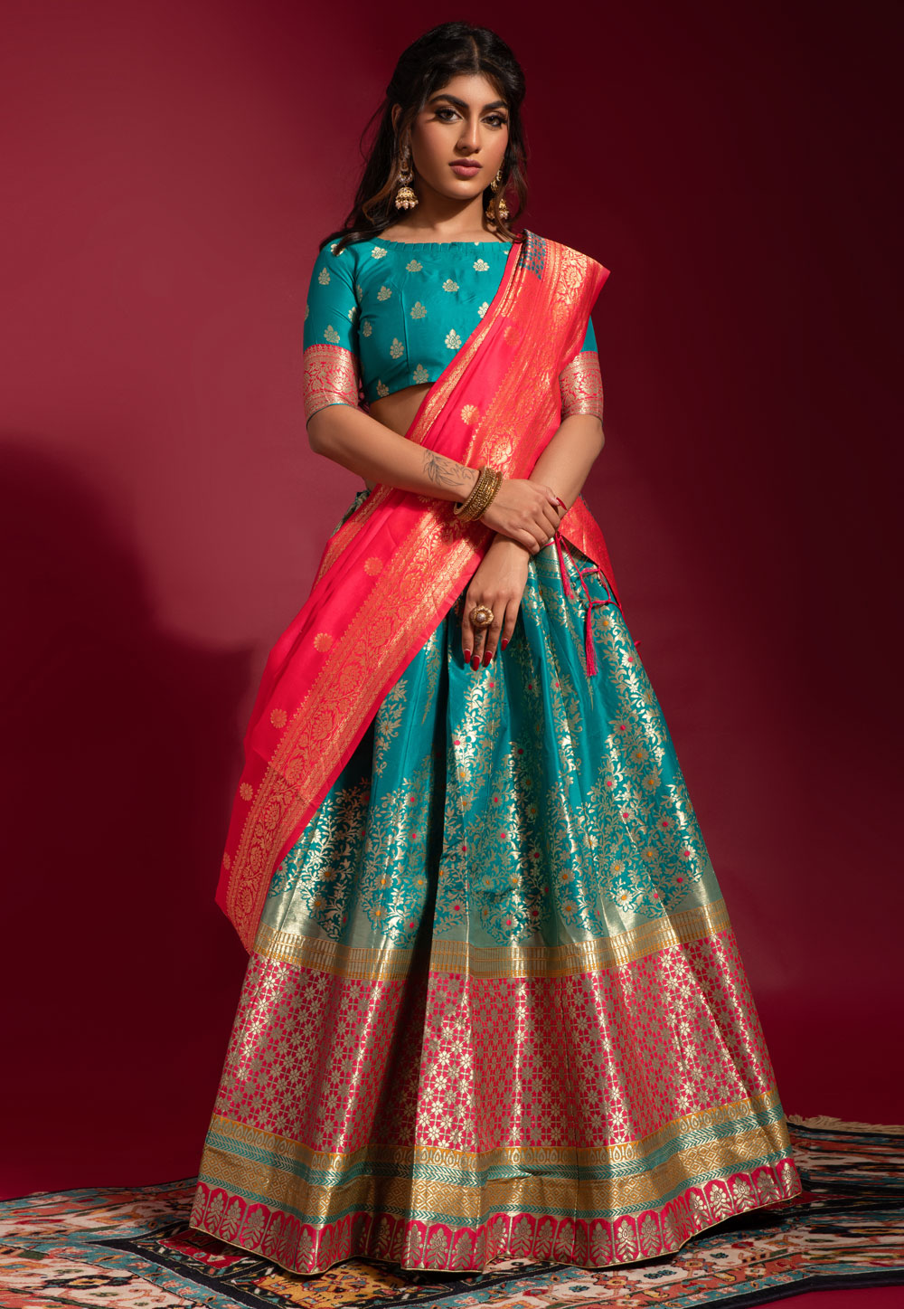 Peach Banarasi Organza Silk Lehenga - Exquisite Ethnic Wear