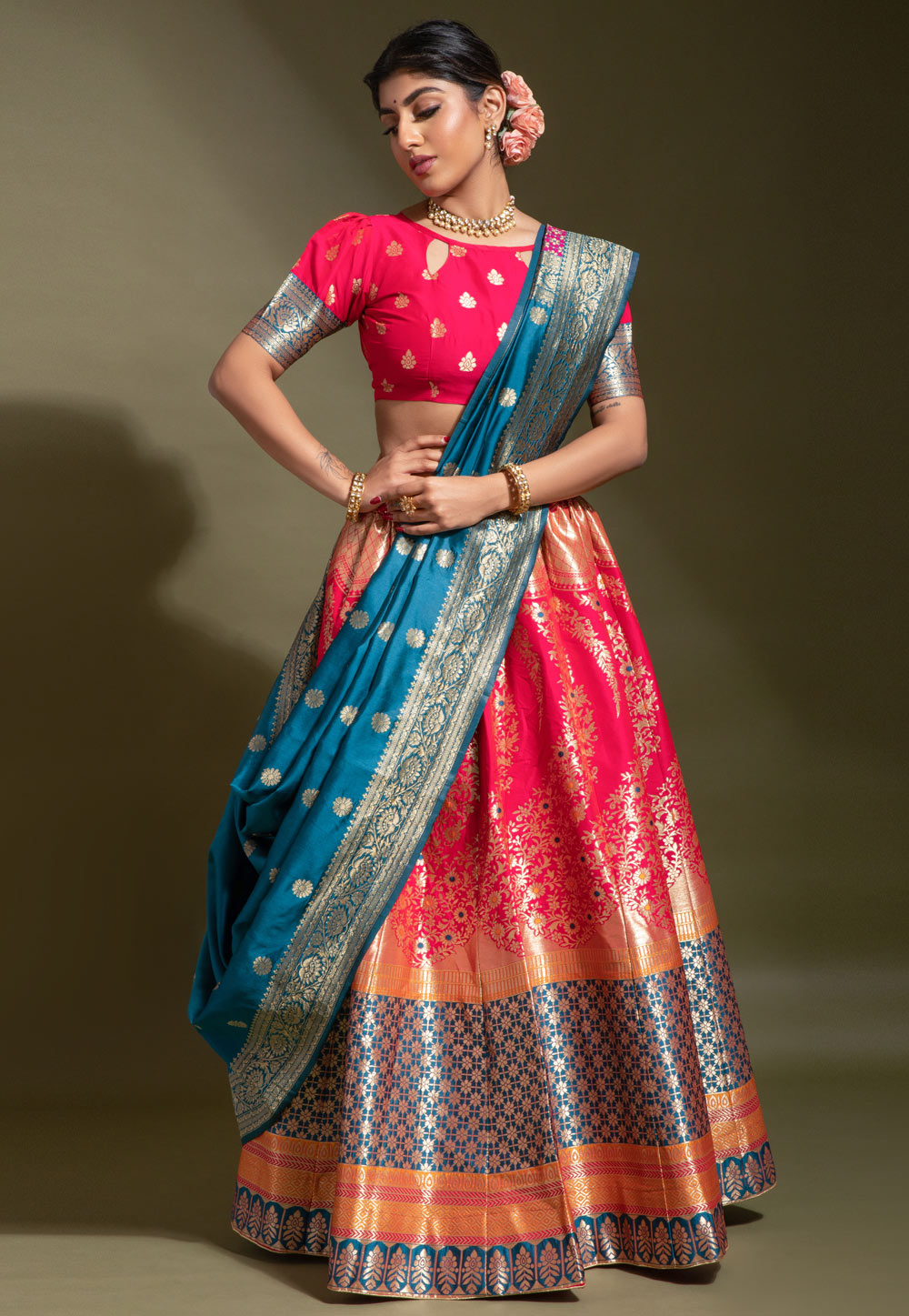 Pink Banarasi Silk Circular Lehenga Choli 257019