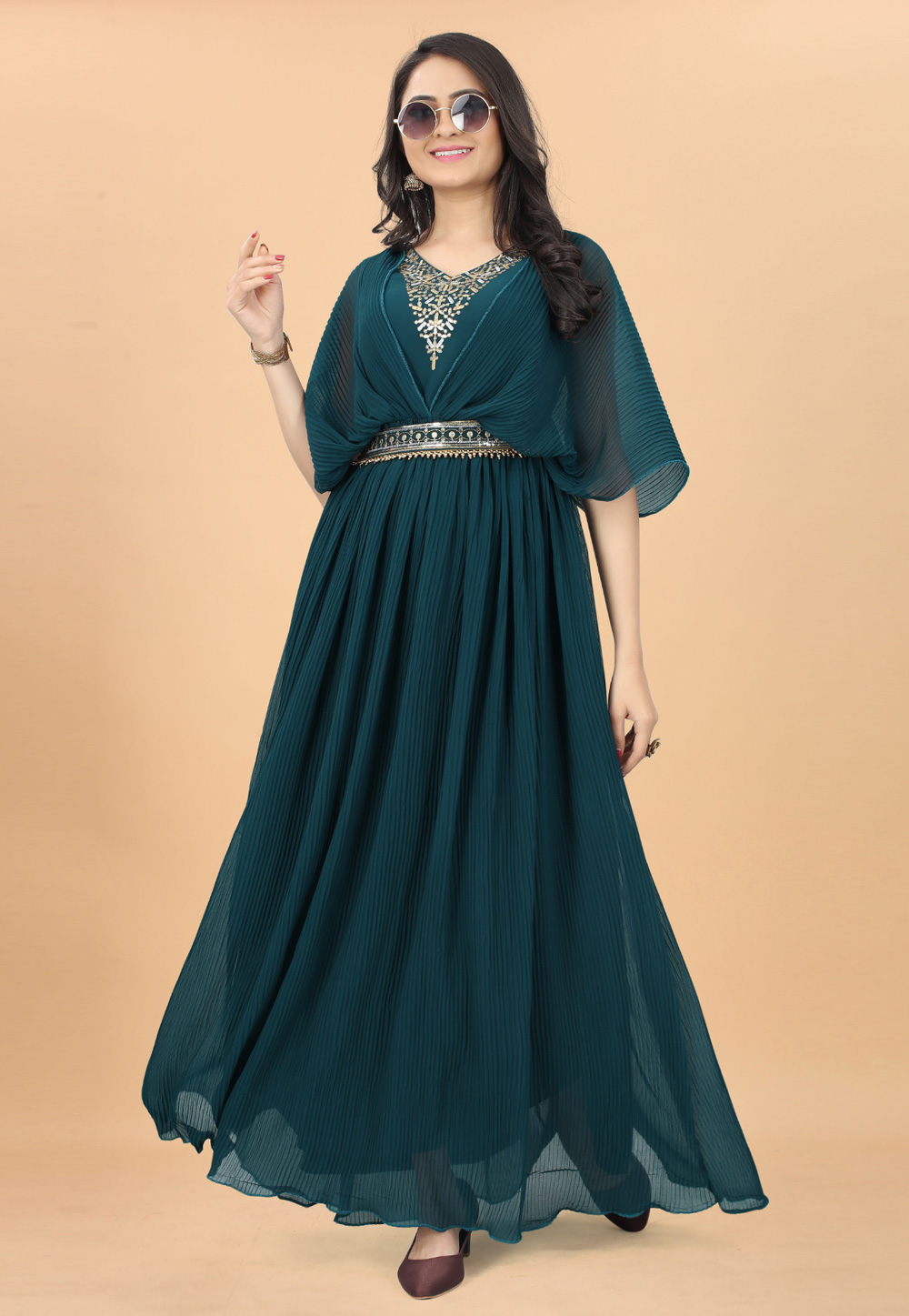 Teal Georgette Gown 268102