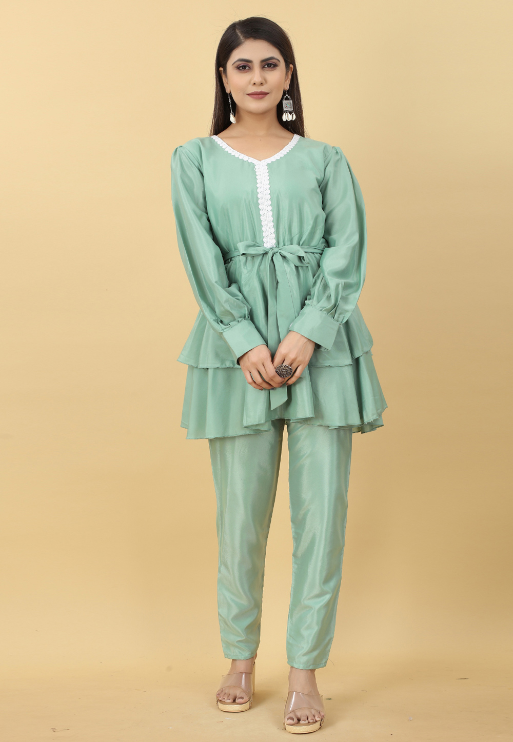 Sea Green Crepe Kurta Set With Pent 268099
