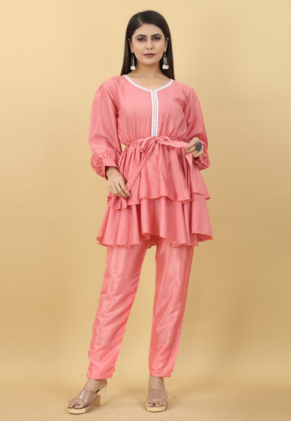 Pink Crepe Kurta Set With Pent 268100