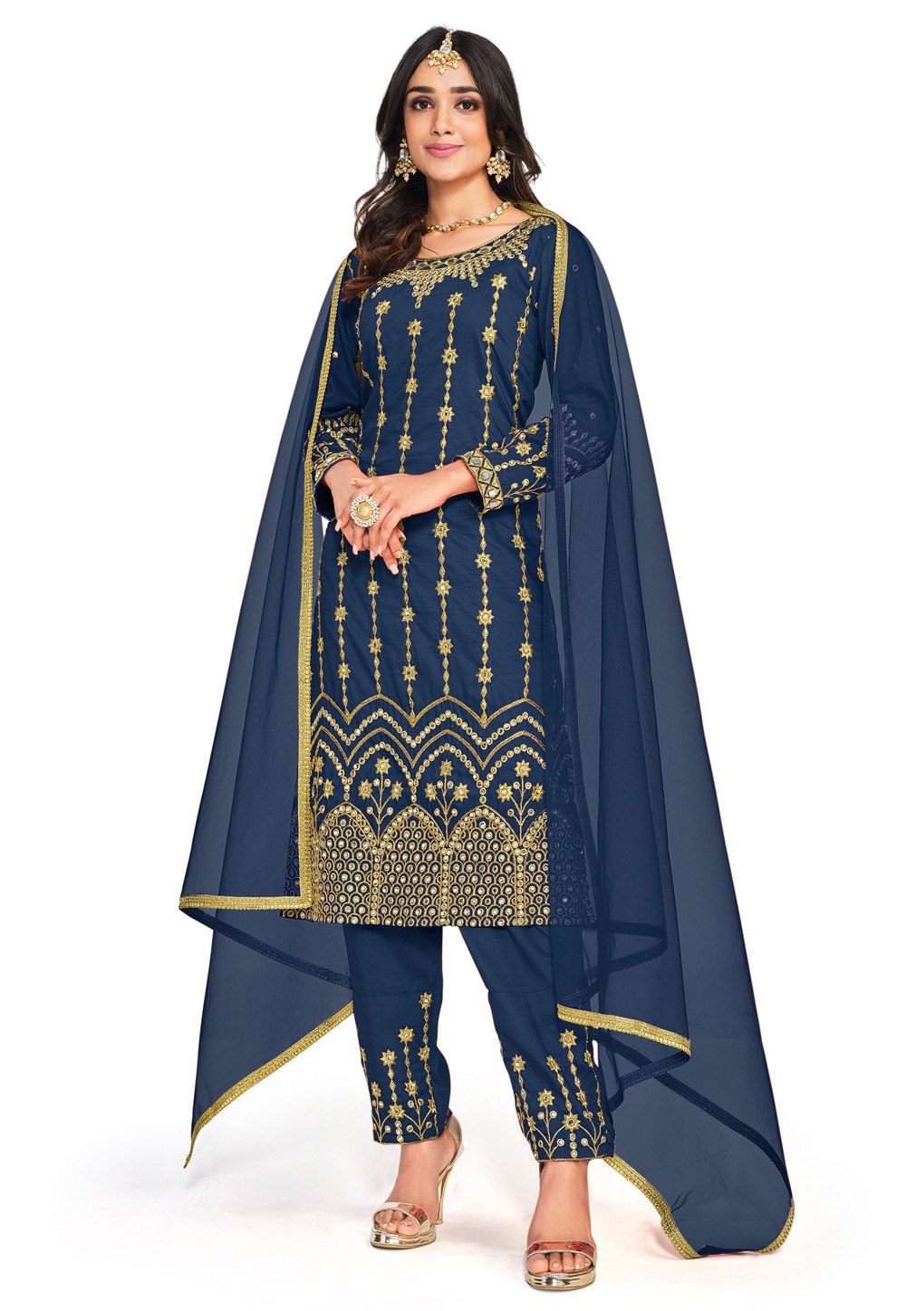 Navy Blue Soft Silk Pakistani Suit 257746