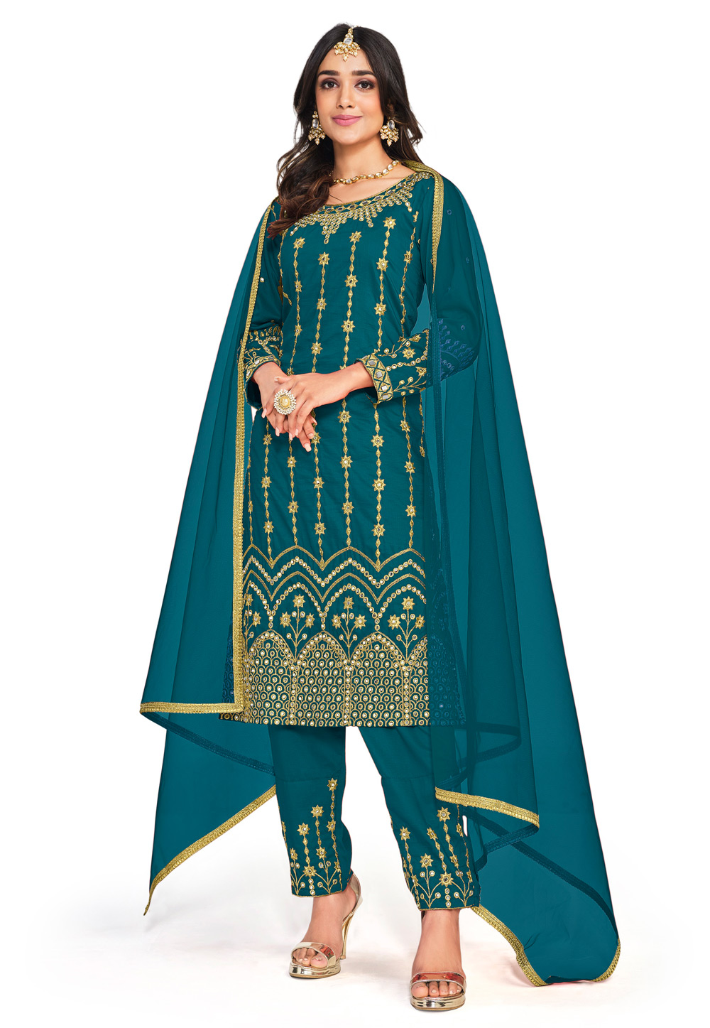 Teal Soft Silk Pakistani Suit 257748