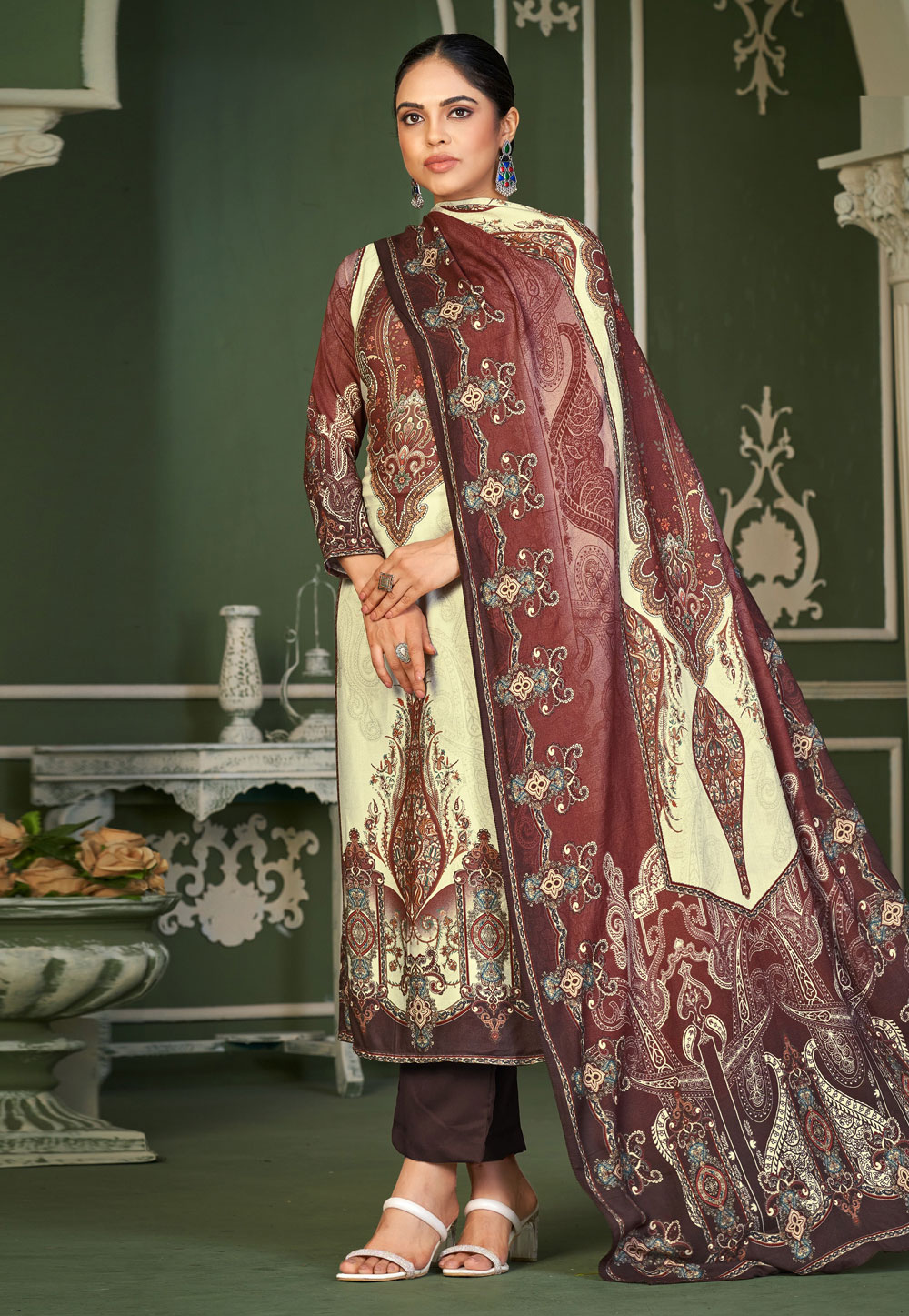 Maroon Viscose Straight Suit 273694