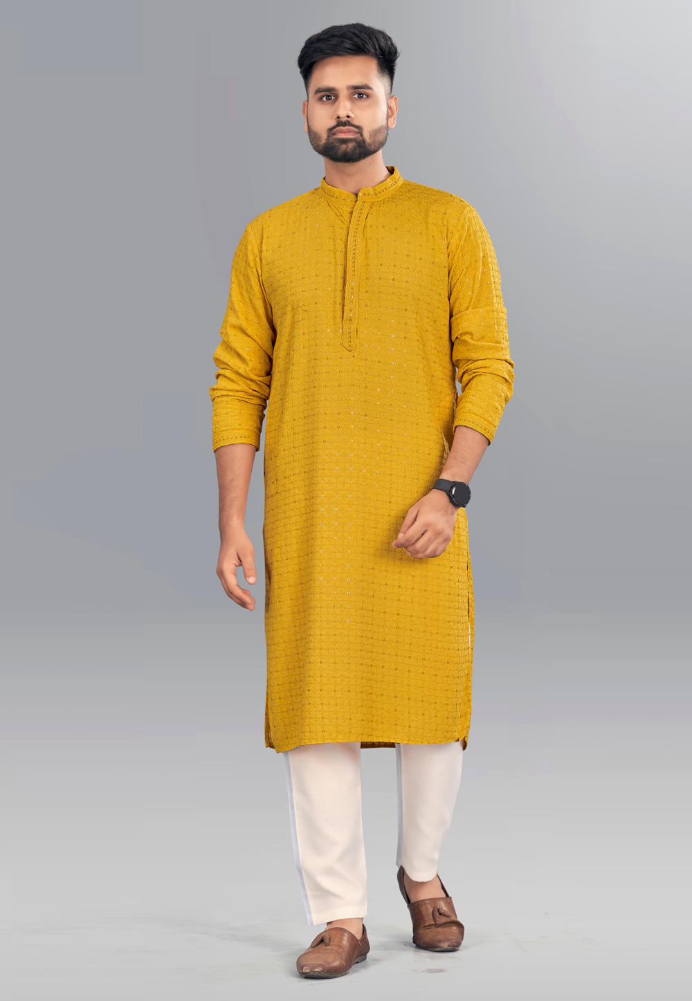 Mustard Rayon Kurta Pajama 266221