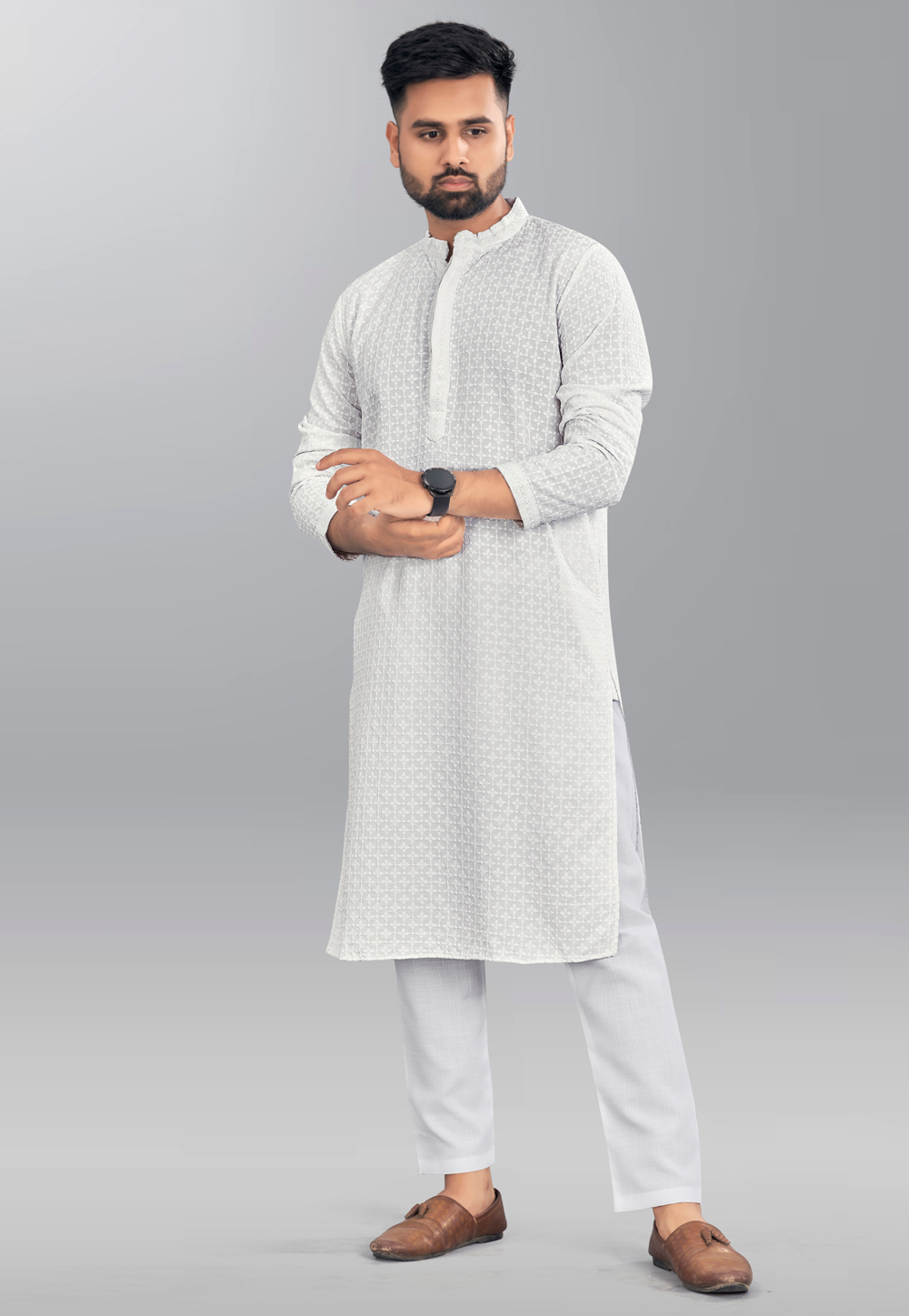 Off White Rayon Kurta Pajama 266224