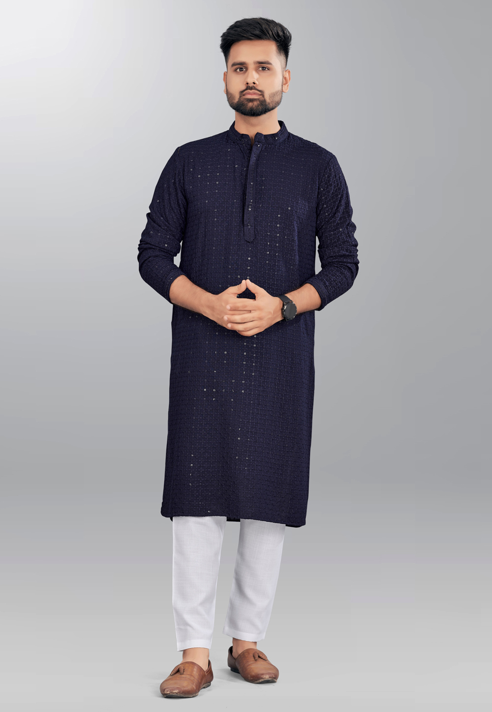 Navy Blue Rayon Kurta Pajama 266226