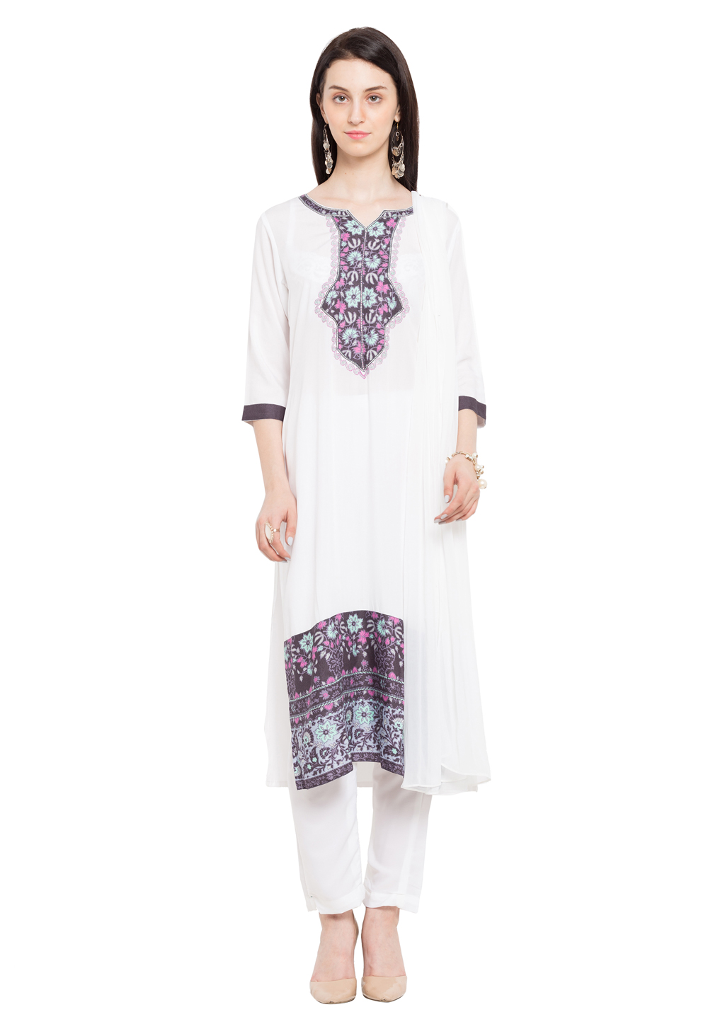 Off White Cotton Readymade Pant Style Suit 230393