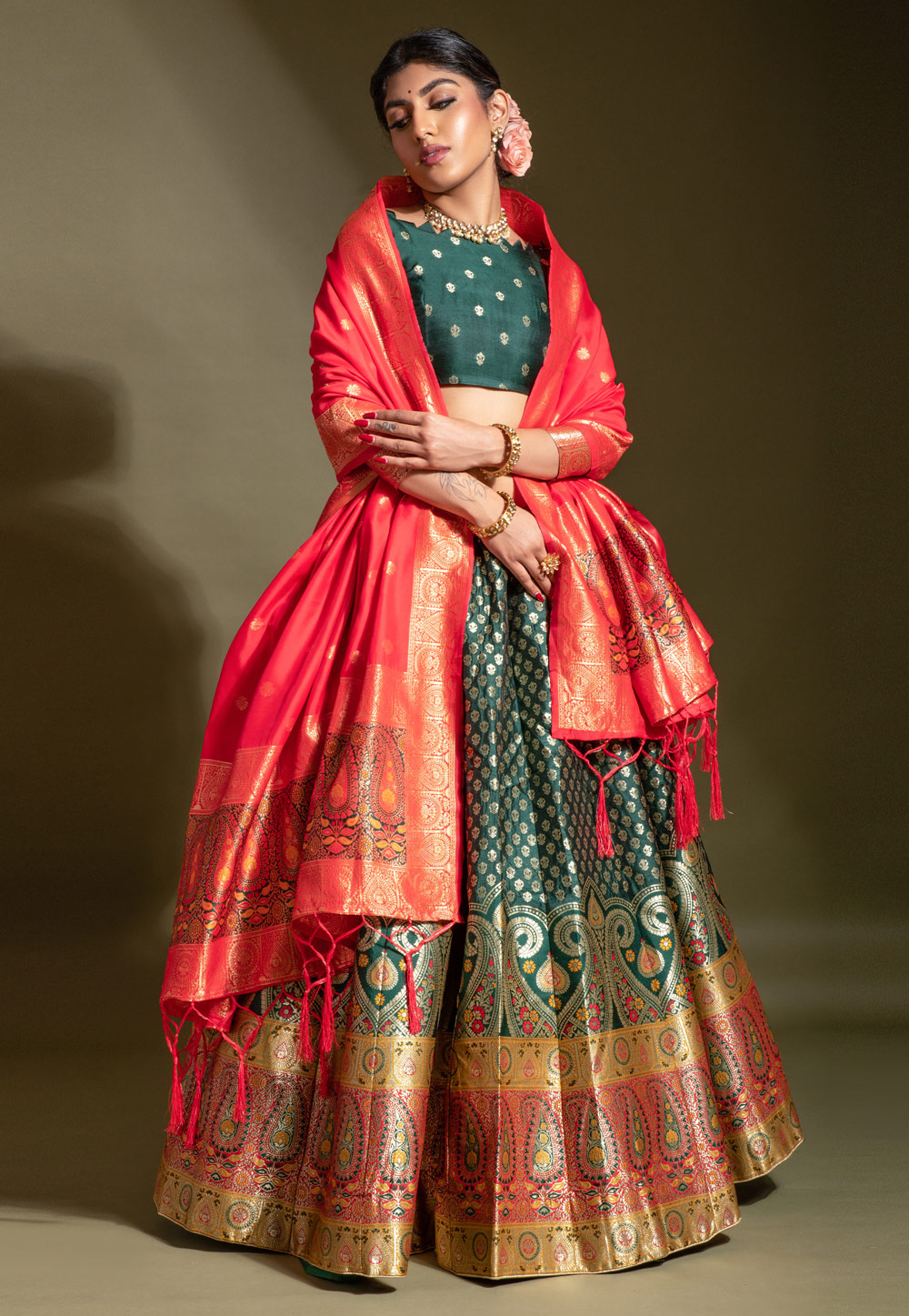 Indian Lehenga for Women, Banarasi Silk Lehenga, Woven Lehenga