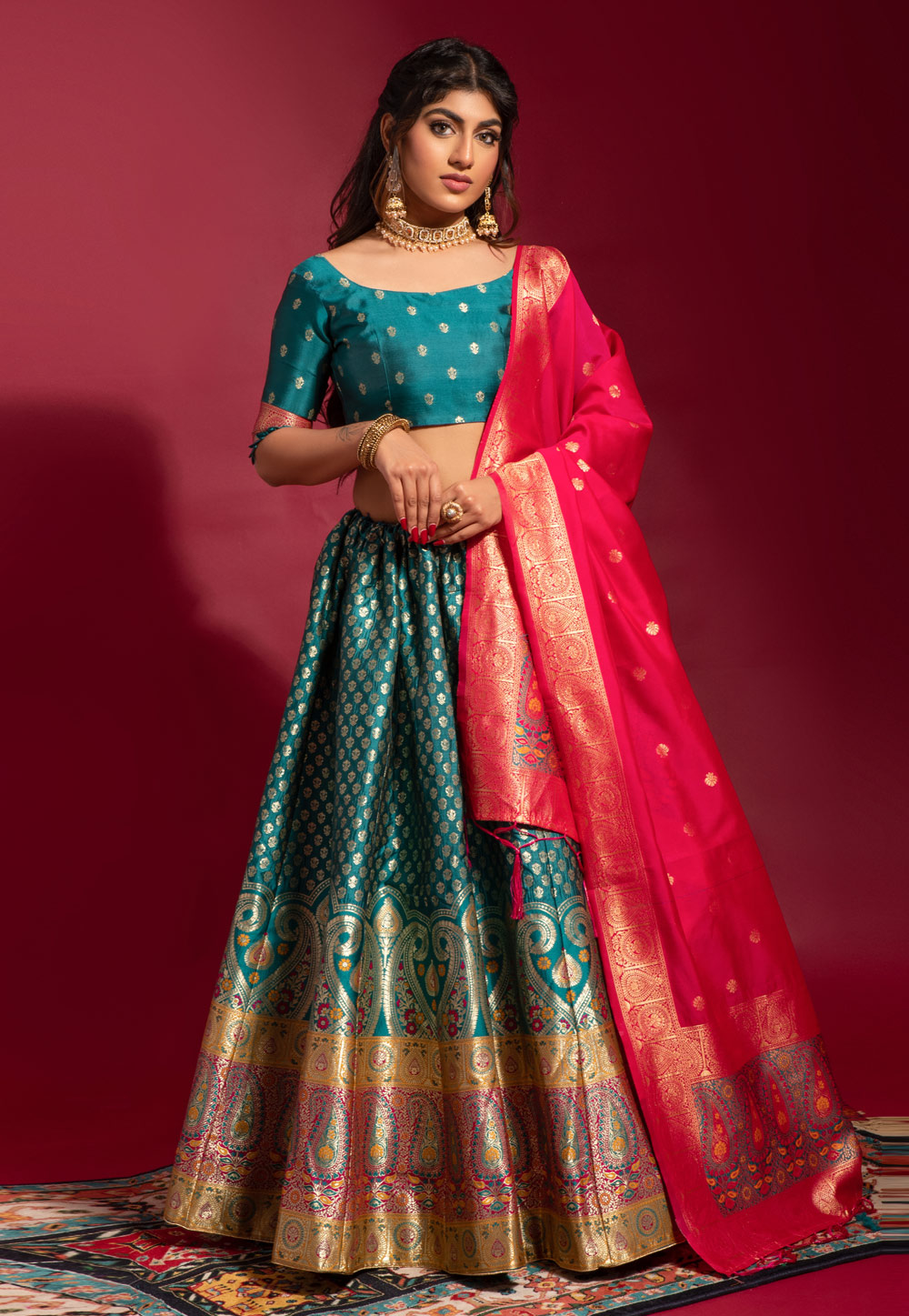 Banarasi Silk Lehenga with Hand Embroidered velvet blouse. | Silk lehenga,  Lehenga, Velvet blouses