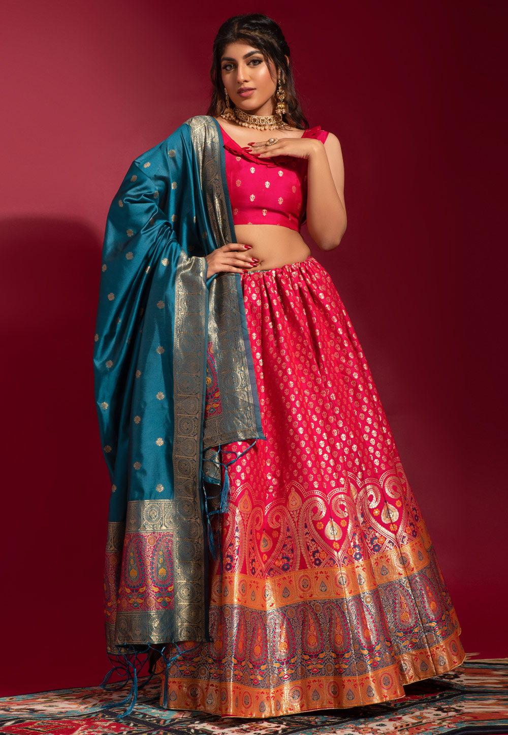 Pink Banarasi Silk Circular Lehenga Choli 258065
