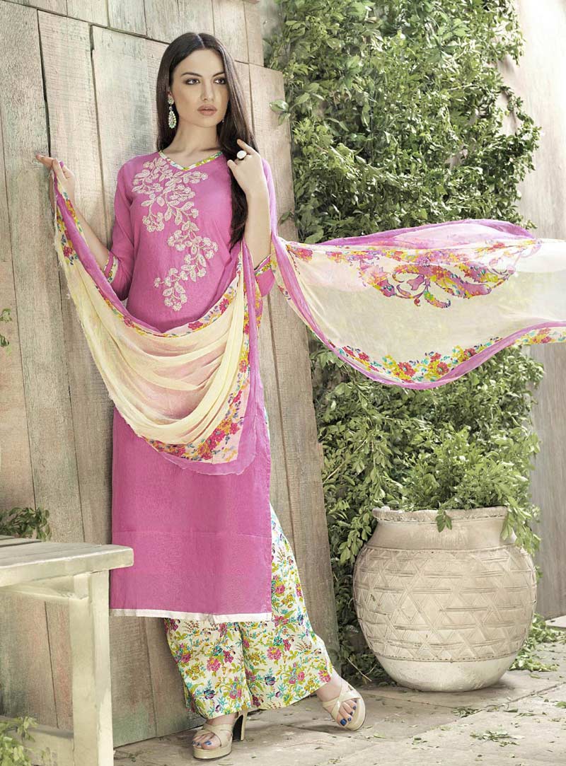 Pink Satin Cotton Palazzo Style Suit 73730