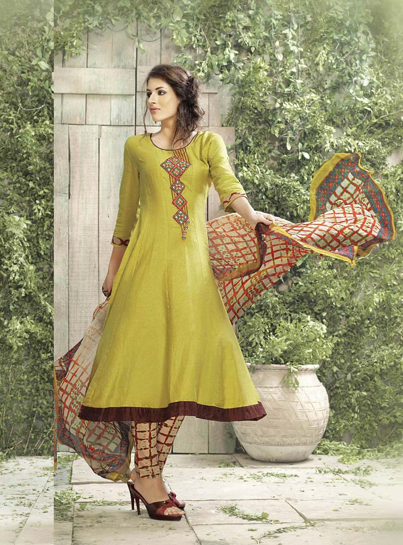 Green Satin Cotton Anarkali Salwar Kameez 73733