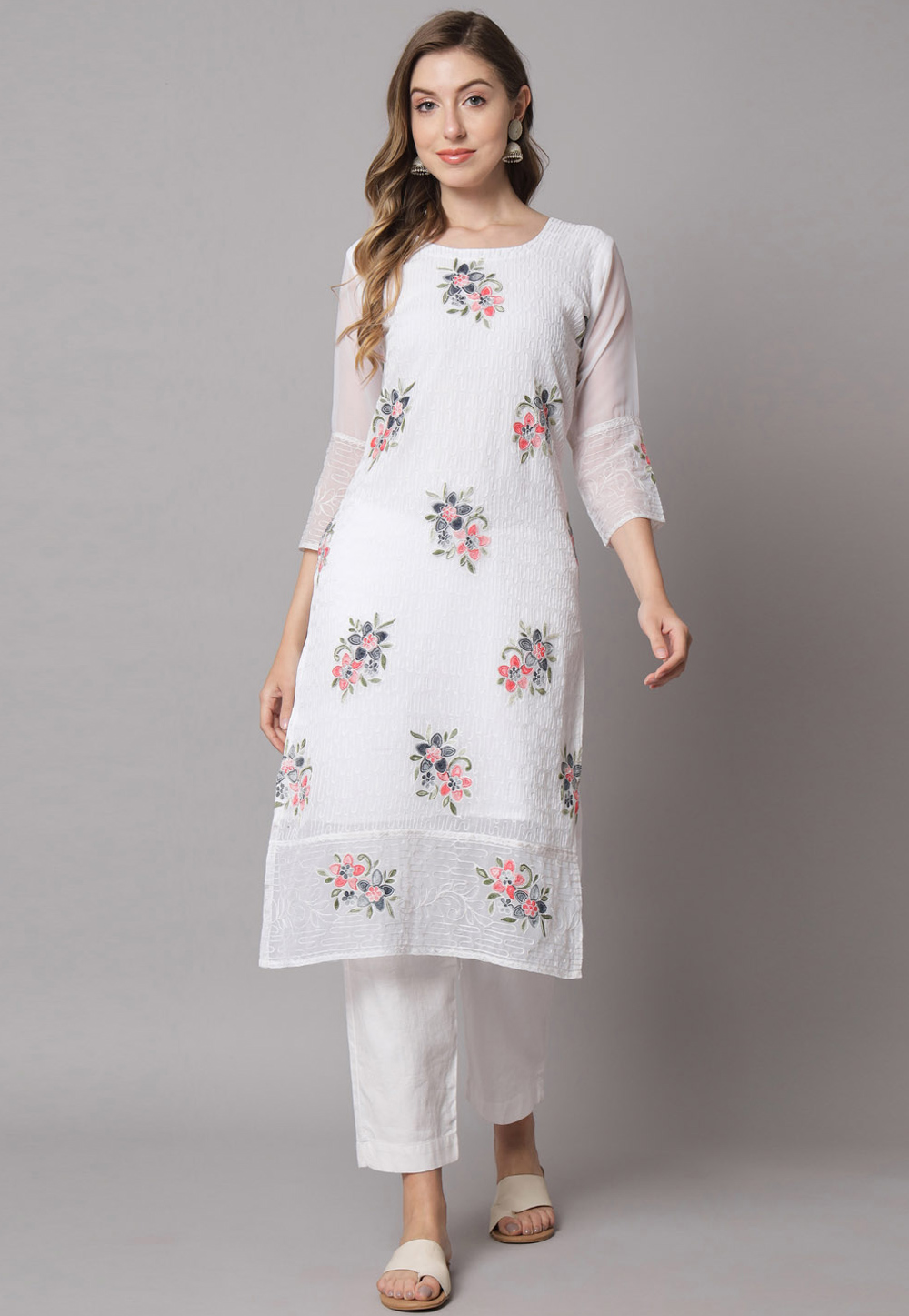 White Short Sleeve Embroidered Straight Cotton Kurta for Women, Chikankari  Cotton Kuta for Summer (S) : Amazon.in: Fashion