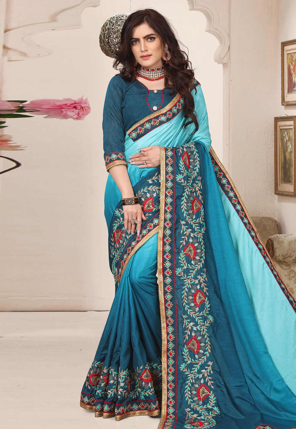 Blue Silk Saree With Blouse 171826