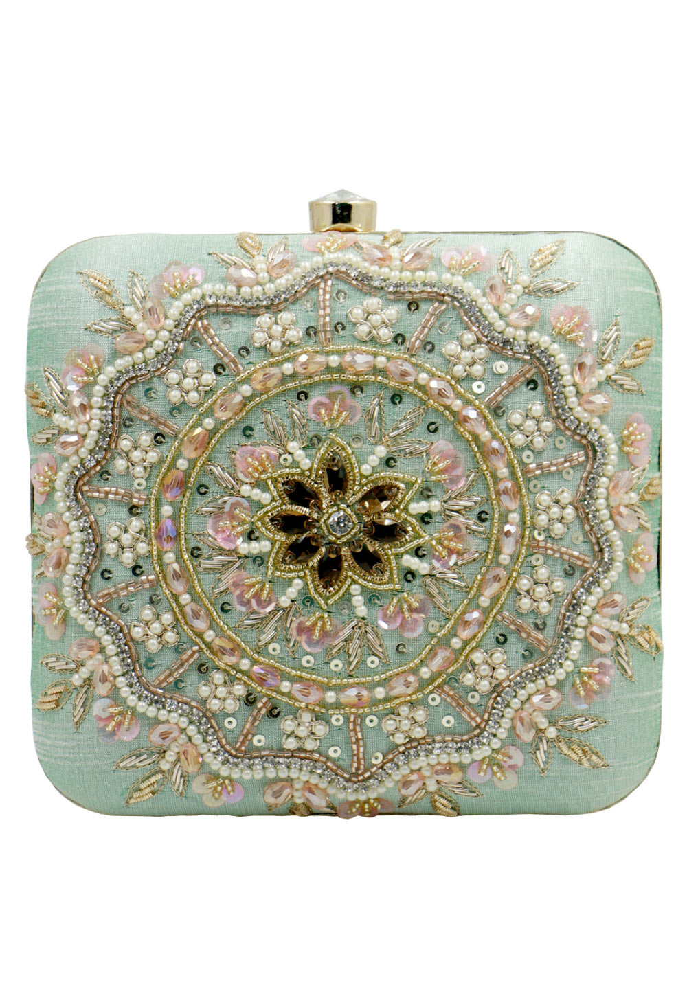 Sea Green Art Silk Clutch 266775
