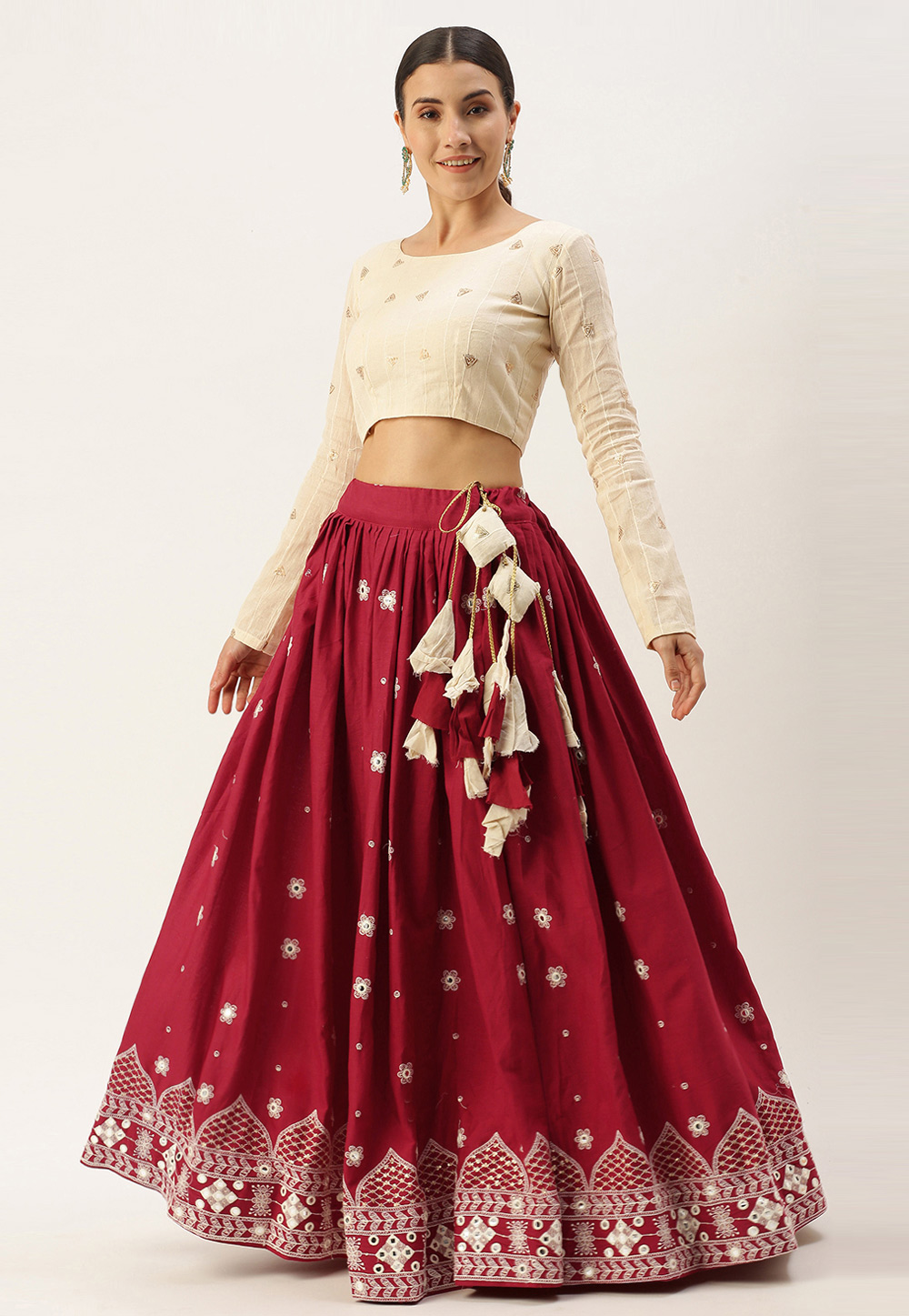 Maroon Cotton Readymade Circular Lehenga Choli 266647