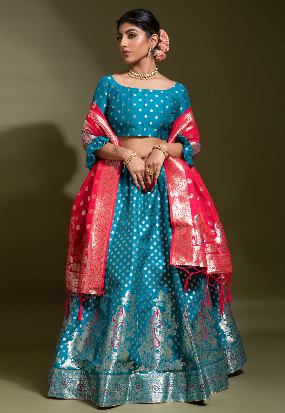 Blue Banarasi Silk Circular Lehenga Choli 256394