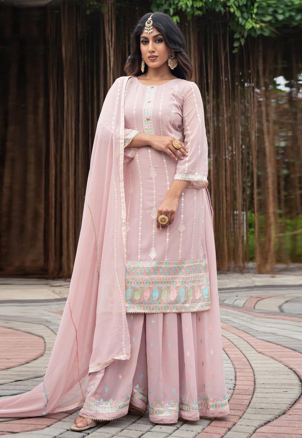 Light Pink Faux Georgette Pakistani Suit 267073