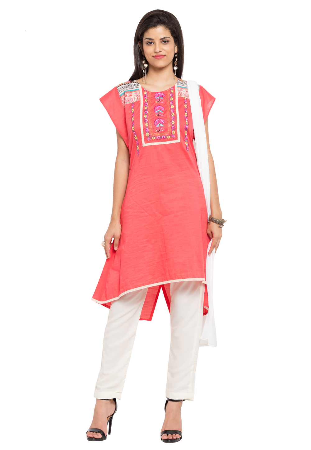 Pink Cotton Readymade Pant Style Suit 230400
