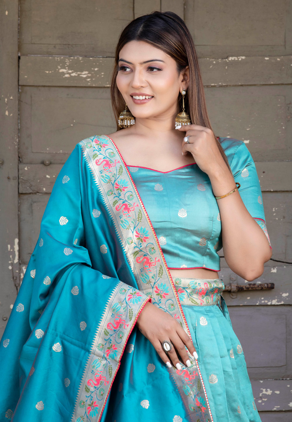 Sky Blue Cotton Lehenga