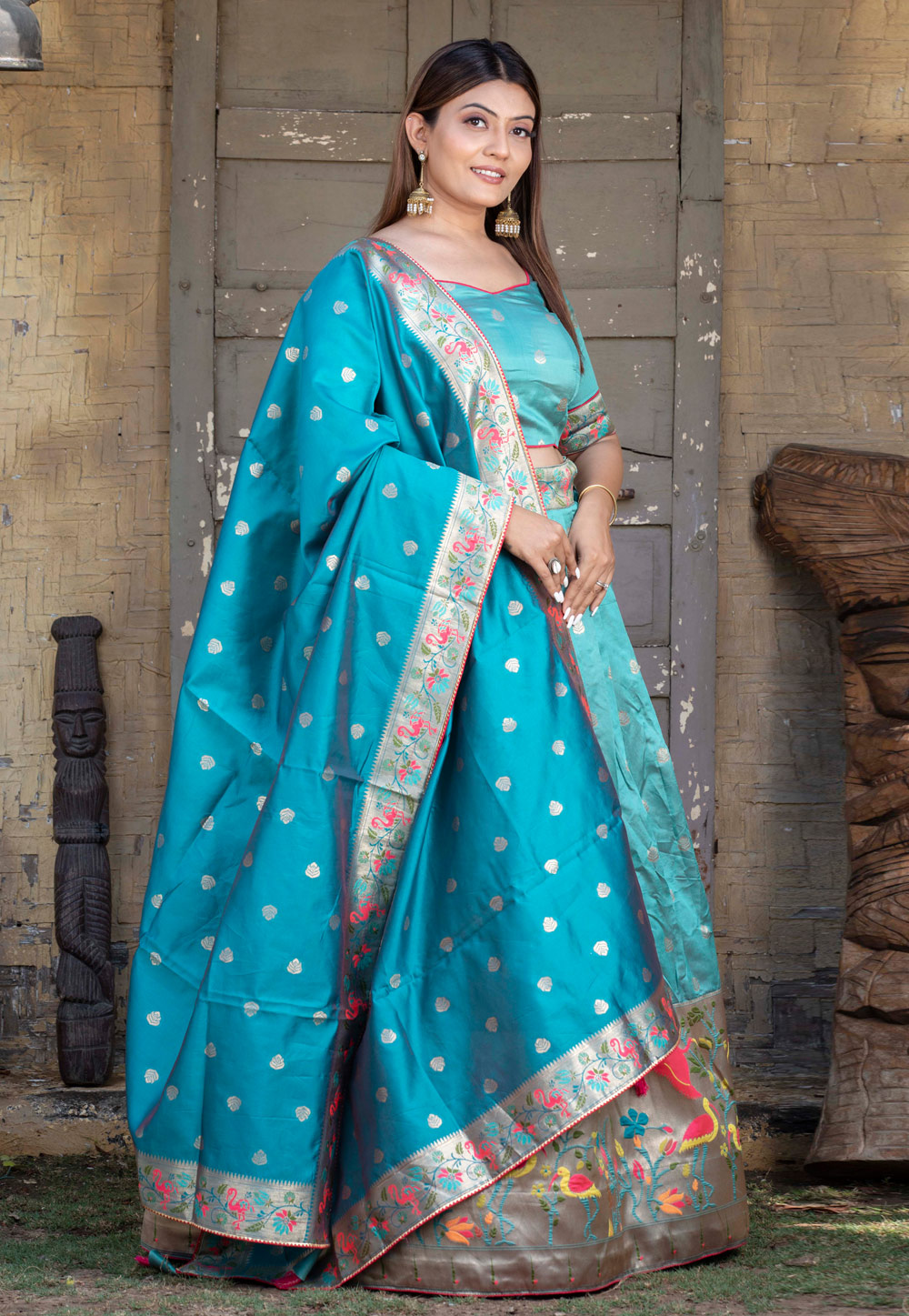 Sky Blue Silk A Line Lehenga Choli 267385