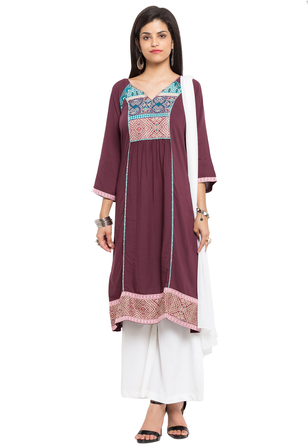 Maroon Cotton Readymade Palazzo Suit 230401