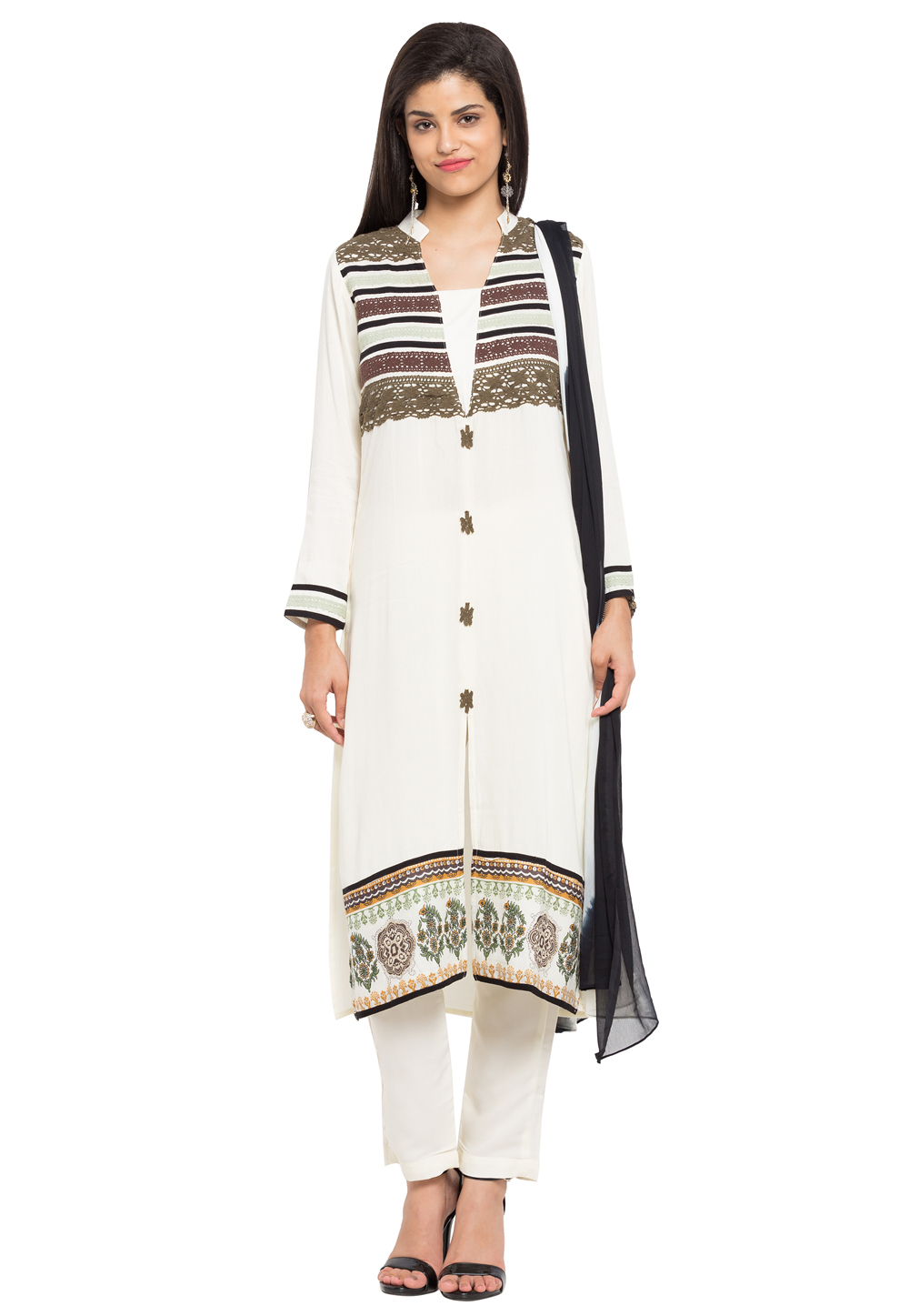 Off White Cotton Readymade Pant Style Suit 230402