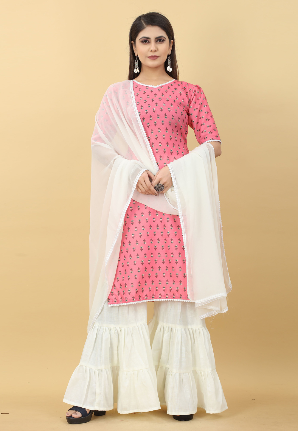 Pink Cotton Readymade Sharara Suit 267553