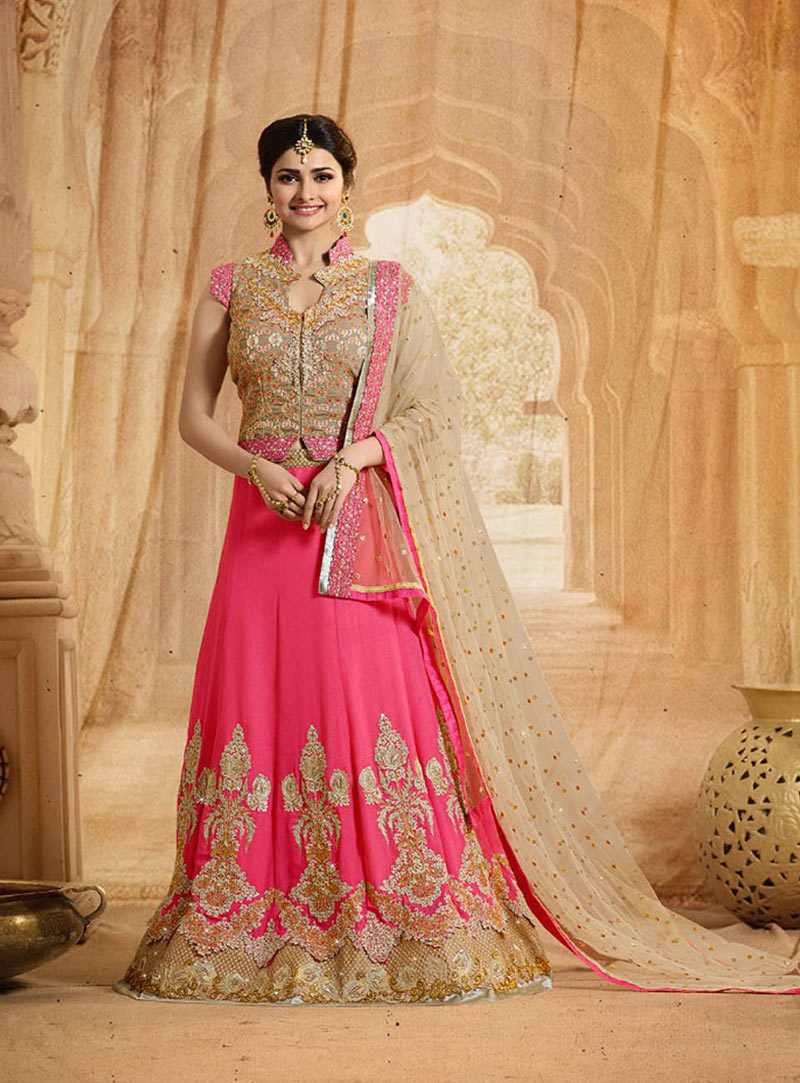 Prachi Desai Pink Georgette Wedding Lehenga Choli 76728