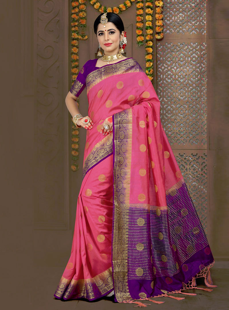 Pink Linen Saree With Blouse 143726