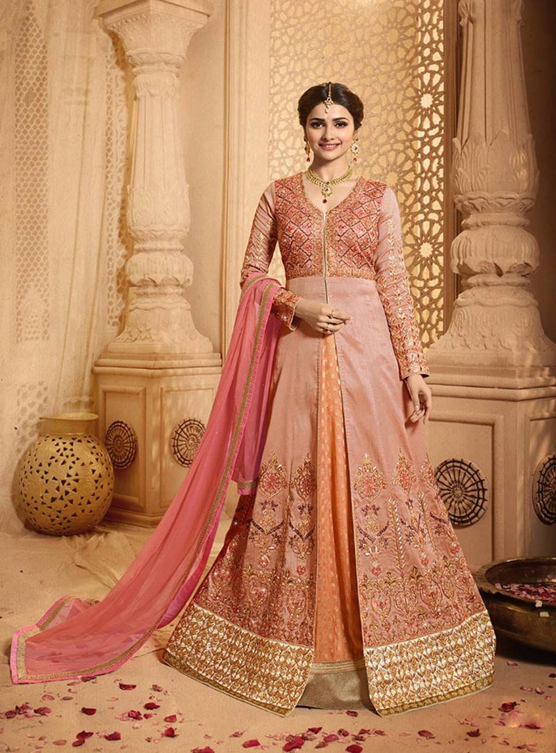 Prachi Desai Pink Silk Indo Western Lehenga Choli 76730