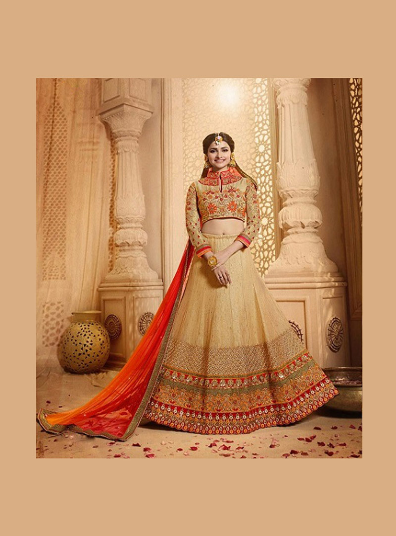 Prachi Desai Beige Silk Wedding Lehenga Choli 76733