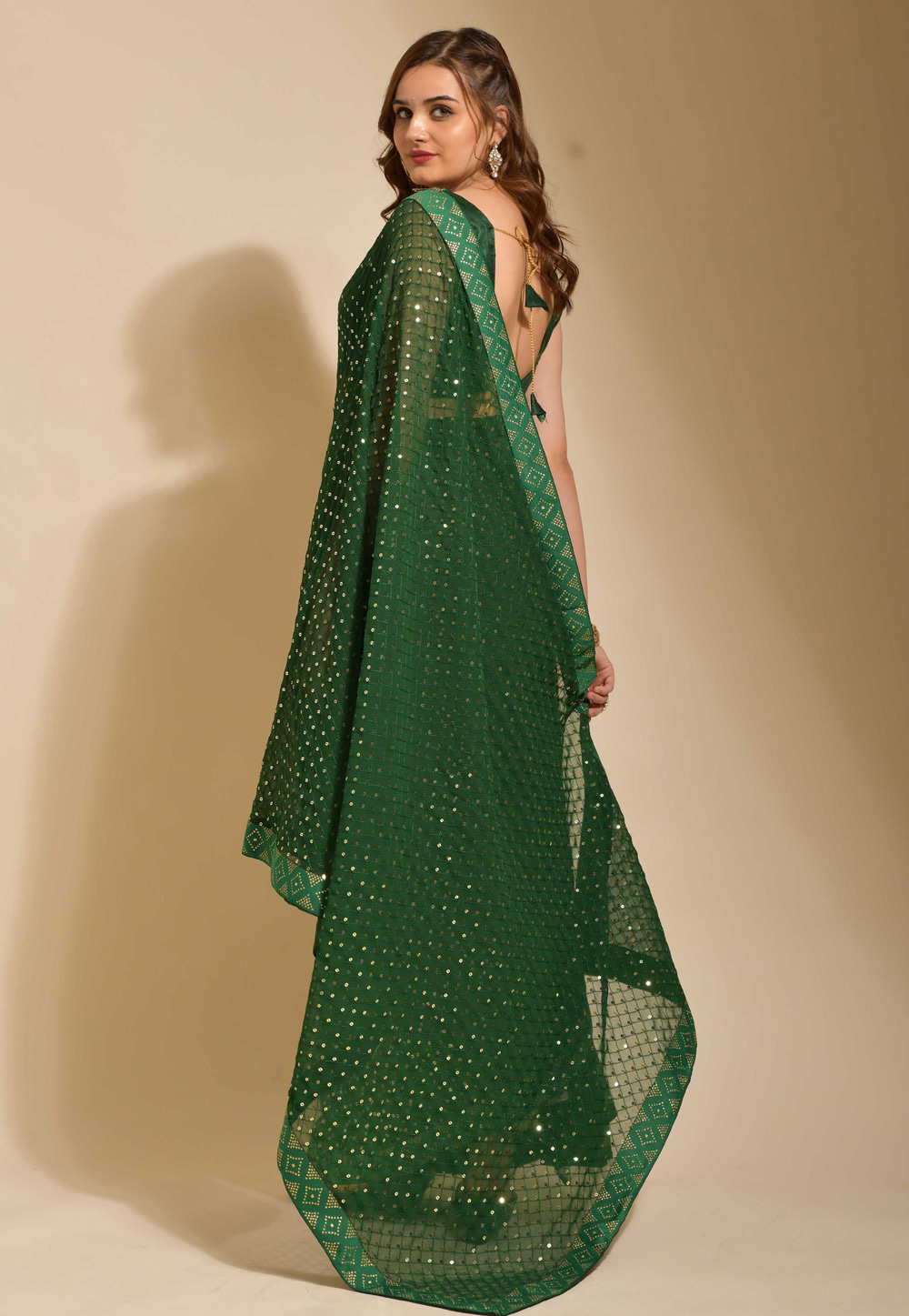 Green Georgette Sequence Saree 267758