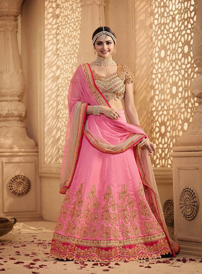 Prachi Desai Pink Silk Wedding Lehenga Choli 76737
