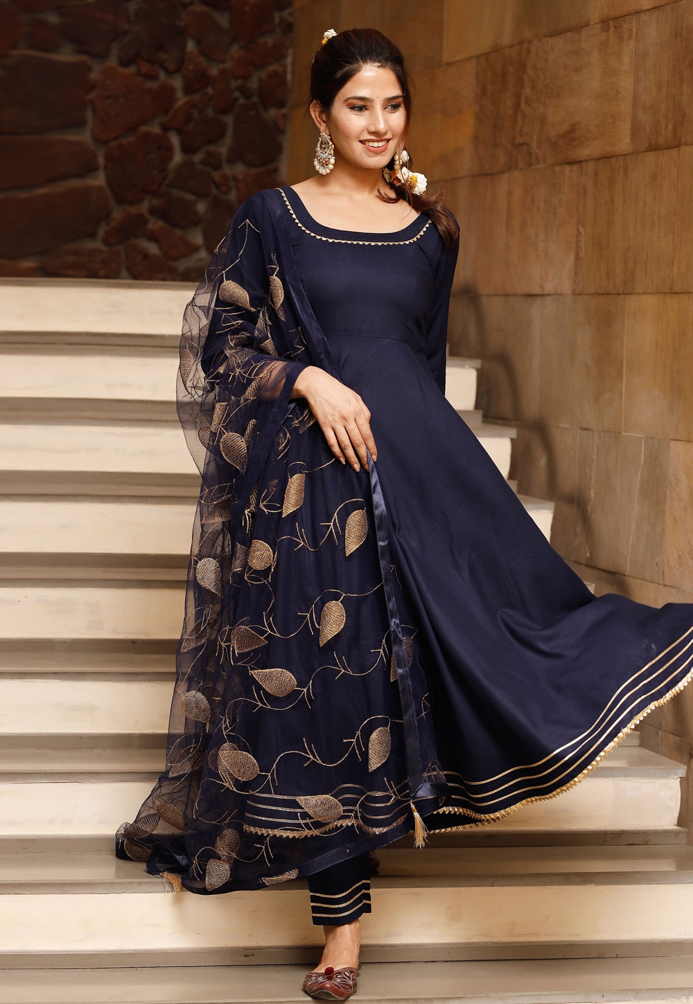 Navy Blue Rayon Readymade Kameez With Pant 223192