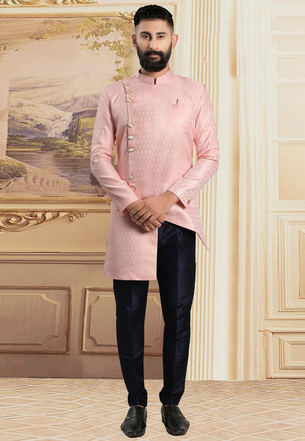 Pink Jacquard Indo Western Sherwani 268285