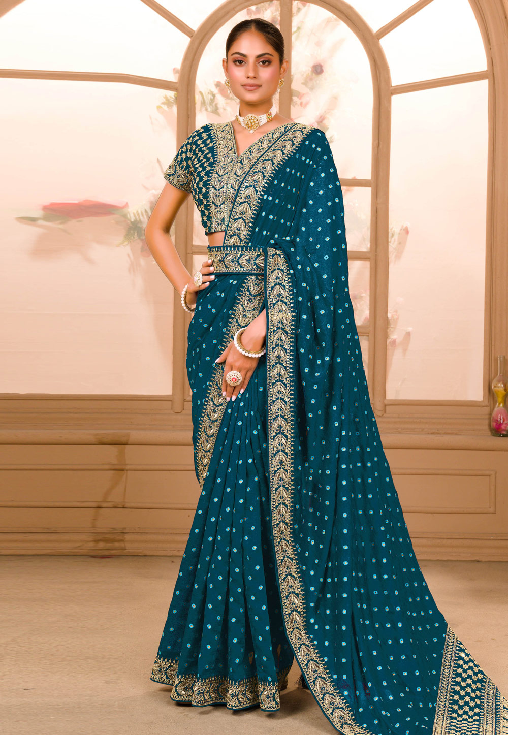 Teal Silk Saree With Blouse 268484