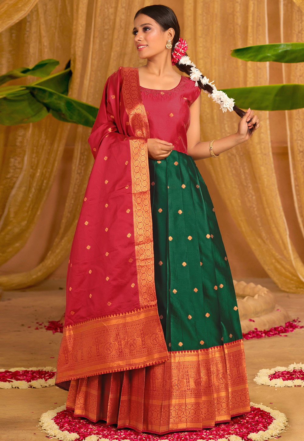 Green Banarasi Floor Length Anarkali Suit 277907