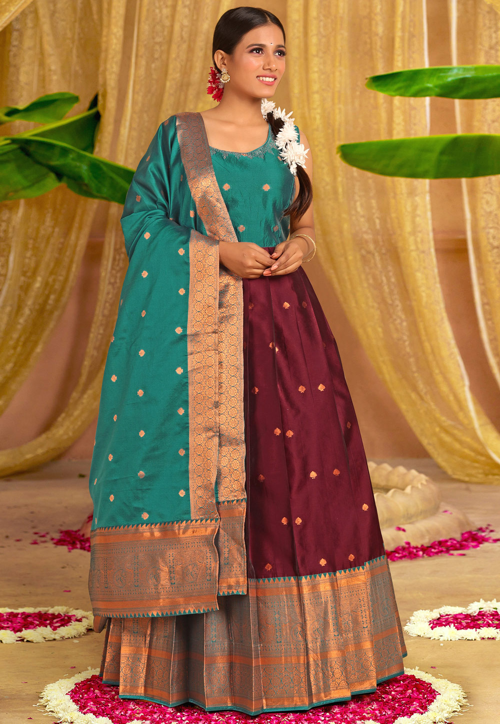 Maroon Banarasi Long Anarkali Suit 277908