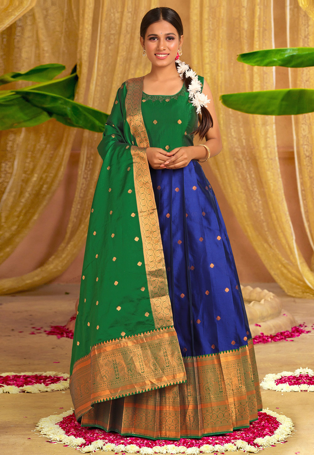 Blue Banarasi Floor Length Anarkali Suit 277910