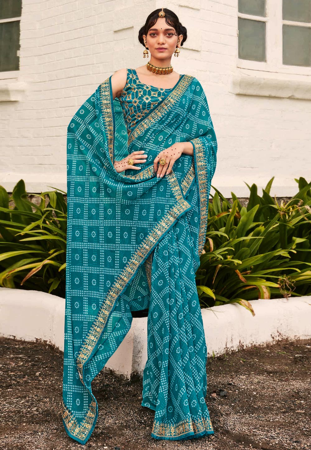 Teal Georgette Saree With Blouse 268930