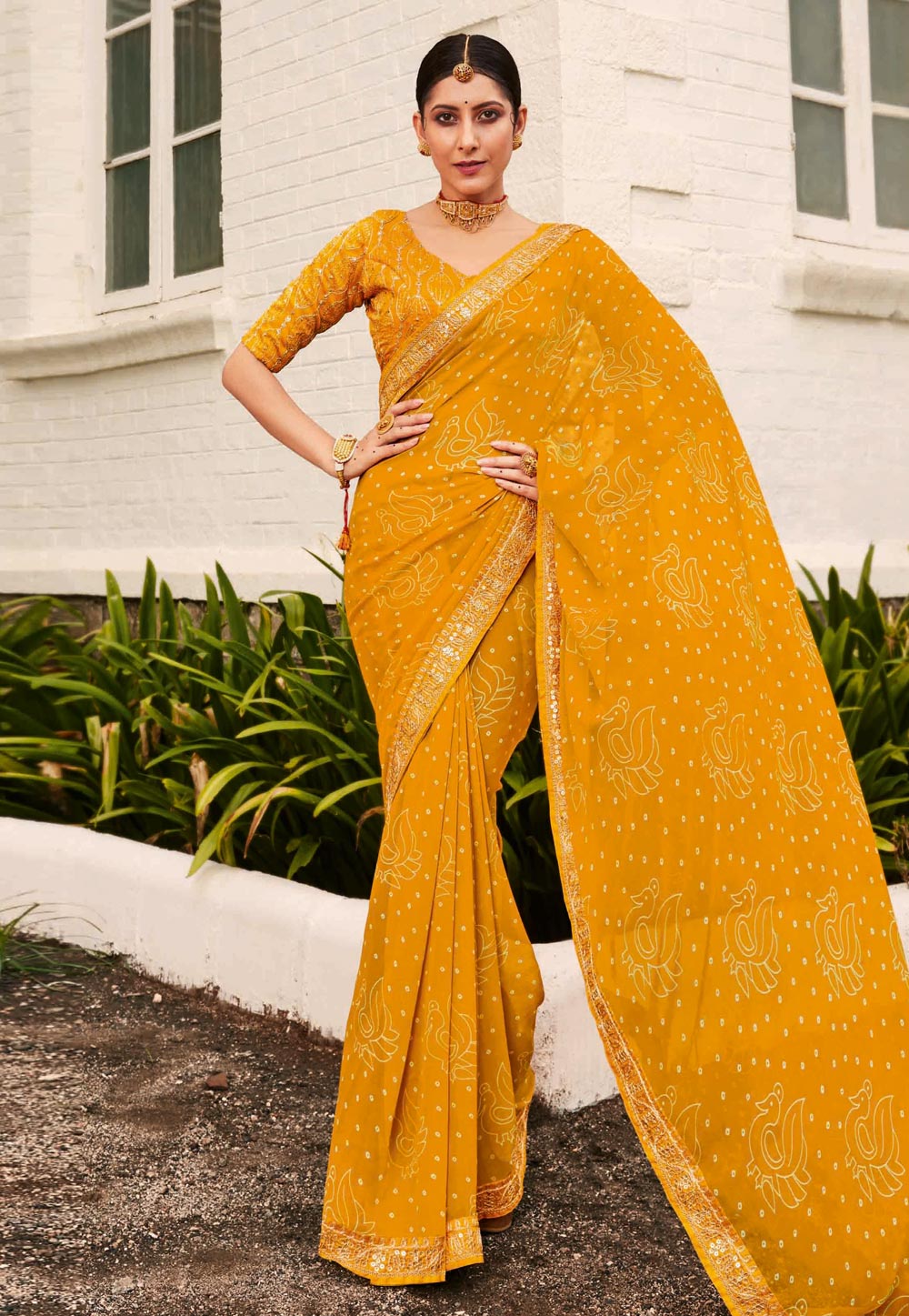 Yellow Georgette Saree With Blouse 268932