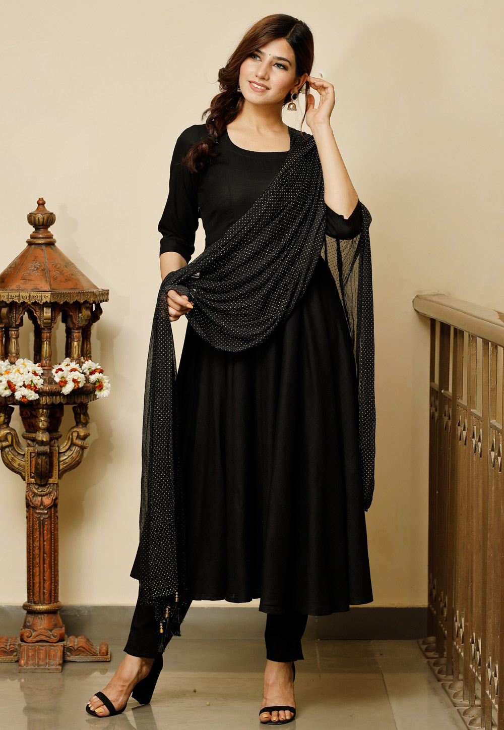 Black Rayon Readymade Pant Style Suit 223298