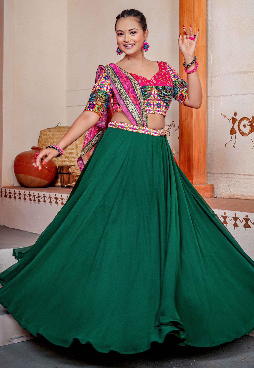 Green Georgette Navratri Chaniya Choli 268677