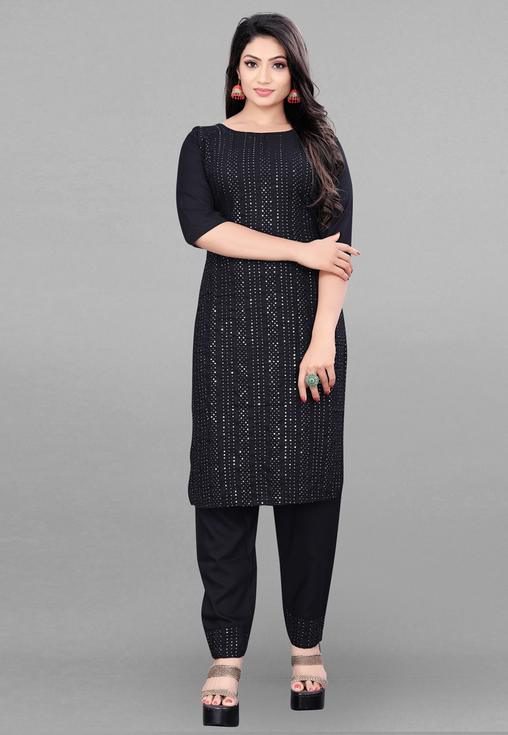 Black Rayon Kurta Set With Pent 268702