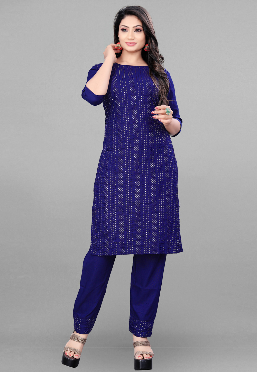 Blue Rayon Kurta Set With Pent 268703